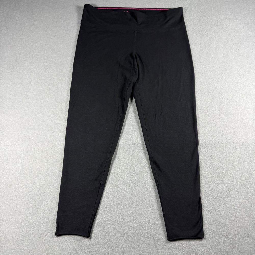 TNA Aritzia Leggings Womens Medium Black Cotton Lycra Stretch Raw Hem Pink Logo